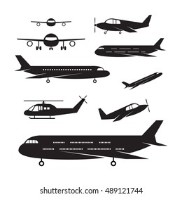 Plane, Light Jet Objects silhouette Set, Aircraft, Commercial Aviation, Aerial Transport 