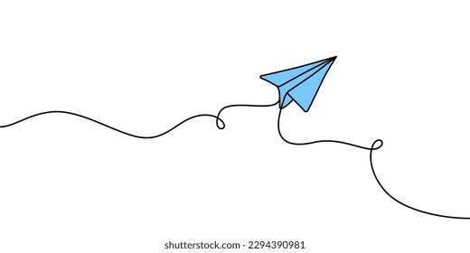 Plane with line and blank for text. Continuous one line drawing illustration