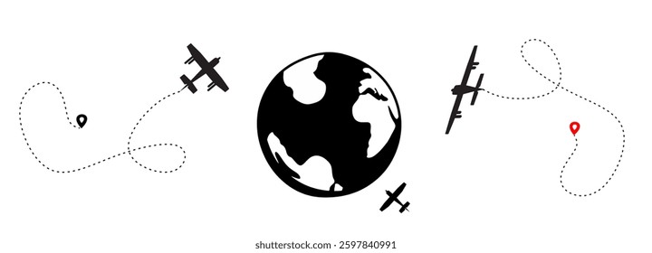 Plane with line and blank for text. Continuous one line drawing illustration
