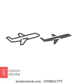 Plane line and glyph icon. Airport logo, Departure and landing symbol. aeroplane turbine vehicle outline solid style pictogram. Editable stroke. Vector illustration. Design on white background. EPS 10