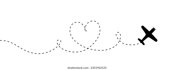 Plane with line heart shape and blank for text. Continuous one line drawing illustration