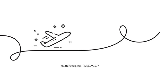 Plane line icon. Continuous one line with curl. Airport transport sign. Airplane flight symbol. Plane single outline ribbon. Loop curve pattern. Vector