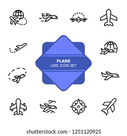 Plane line icon set. Aircraft, globe, cloud. Transport concept. Can be used for topics like flight, travel, logistics