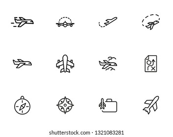 Plane line icon set. Jet, aircraft, flight. Travel concept. Can be used for topics like transport, trip, journey