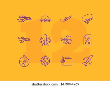Plane line icon set. Jet, aircraft, flight. Travel concept. Can be used for topics like transport, trip, journey