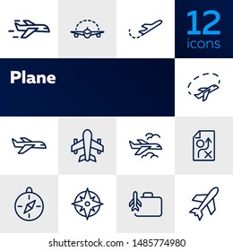 Plane line icon set. Jet, aircraft, flight. Travel concept. Can be used for topics like transport, trip, journey