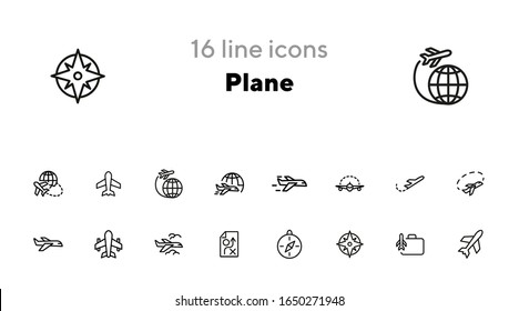 Plane line icon set. Jet, aircraft, flight. Travel concept. Can be used for topics like transport, trip, journey