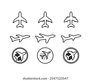 Plane line icon set vector, Airport black color line icon vector collections