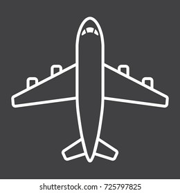 Plane line icon, transport and air vehicle, aircraft sign vector graphics, a linear pattern on a black background, eps 10.