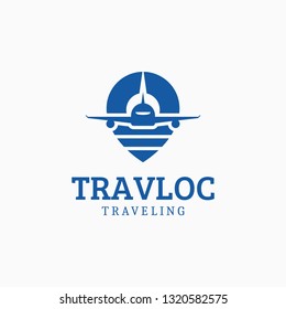 Plane and location logo combination, design inspiration vector template for company