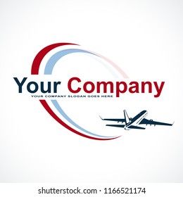 Plane Logo Design. Creative vector icon with plane and ellipse shape. Vector illustration.