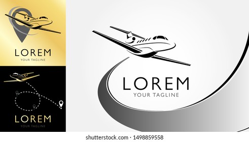 Plane Logo Design. Creative vector icon with plane and ellipse shape. Vector illustration