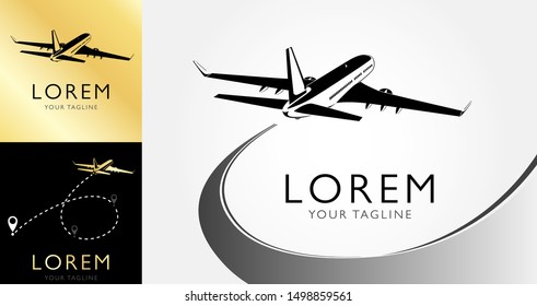 Plane Logo Design. Creative vector icon with plane and ellipse shape. Vector illustration
