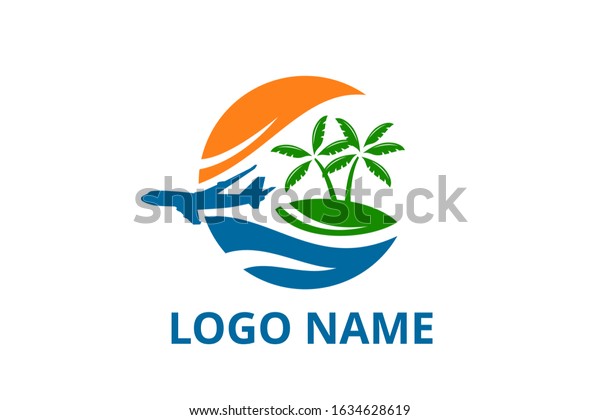 Plane Logo Design Leaving Beach Tropical Stock Vector (Royalty Free ...