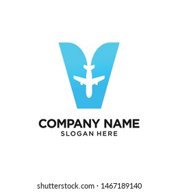 Plane Logo Design Template Inspiration, V Letter