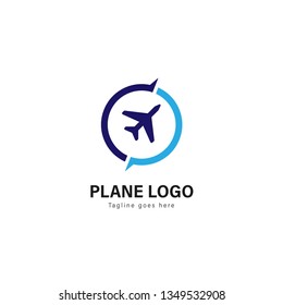 Plane logo template design. Plane logo with modern frame isolated on white background