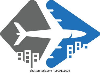 plane logo travel, plane with city