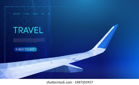 Plane low poly 3d vector illustration. Low polygon. Night sky background, technology vector illustration. Travel vector line art. EPS 10