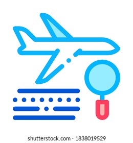 Plane Magnifier Icon Vector. Outline Plane Magnifier Sign. Isolated Contour Symbol Illustration