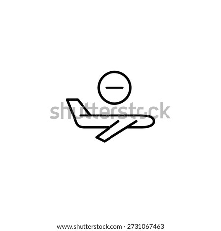 Plane and minus. Flight cancelled, seats unavailable. Pixel perfect, editable stroke vector icon