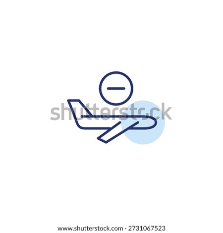 Plane and minus. Flight cancelled, seats unavailable. Pixel perfect, editable stroke vector icon