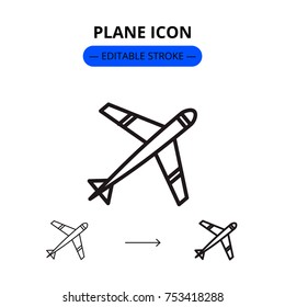 Plane modern linear icon with editable stroke