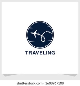 plane and moon icon logo design vector, traveling brand logo design template