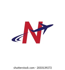 Plane with N initial letter Travel logo vector template