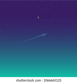 Plane in night sky. Vector.