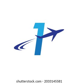 Plane with number 1 initial letter Travel logo vector template