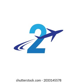 Plane with number 2 initial letter Travel logo vector template
