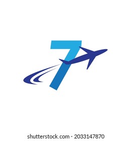 Plano con número 7 letra inicial Modelo vectorial del logotipo de viaje