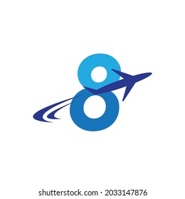 Plane with number 8 initial letter Travel logo vector template