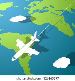 Plane on the background of the Earth. Stock vector illustration.