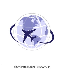 plane on the background of the planet symbol travel