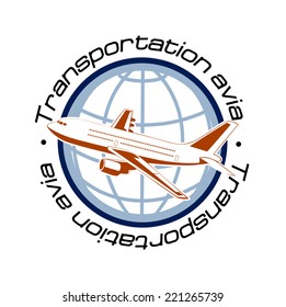 plane on the background of the planet symbol of air transportation