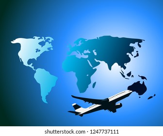 Plane on the background of the world