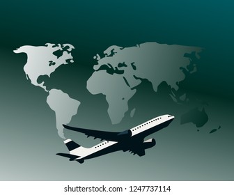 Plane on the background of the world