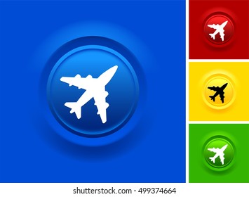 Plane on Blue Bevel Round Button
