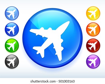 Plane on Colorful Round Button