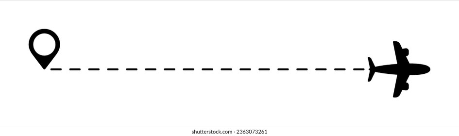 Plane is on a dotted line. Tourism and travel. The waypoint is for a tourist trip. and its trail on a white background. Vector illustration.