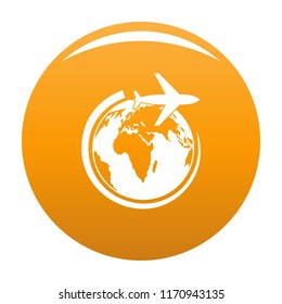 Plane on earth icon. Simple illustration of plane on earth vector icon for any design orange