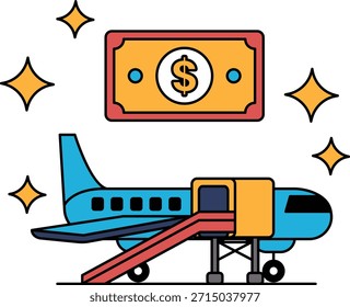 Un avión está en el suelo con un billete de un dólar al lado. El billete de dólar vale la pena