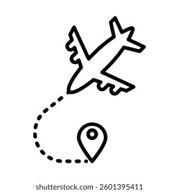 Plane on Map Vector Line Icon Design