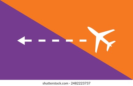 Plane on a orange-purple background with top view. Travel background for travel agency banner. flight vector. eps8.