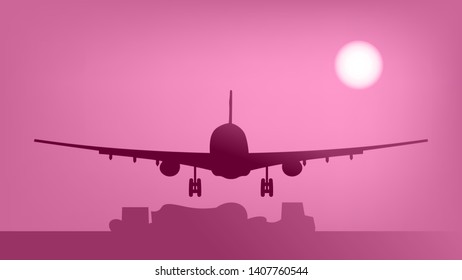 Plane on the rose pink background vector illustration