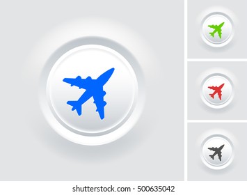 Plane on White Bevel Round Button