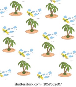 A plane over an island with palm trees. background. concept of leisure.vector illustration.