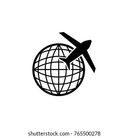 Plane over the world icon on white background