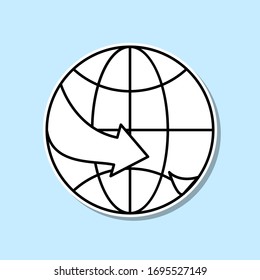 Plane over the world line Icon. Travel sticker icon. Simple thin line, outline vector of Turizm icons for ui and ux, website or mobile application